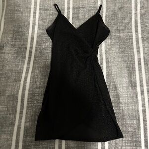 Black, Fitted, Sparkly, V-neck, Homecoming Dress